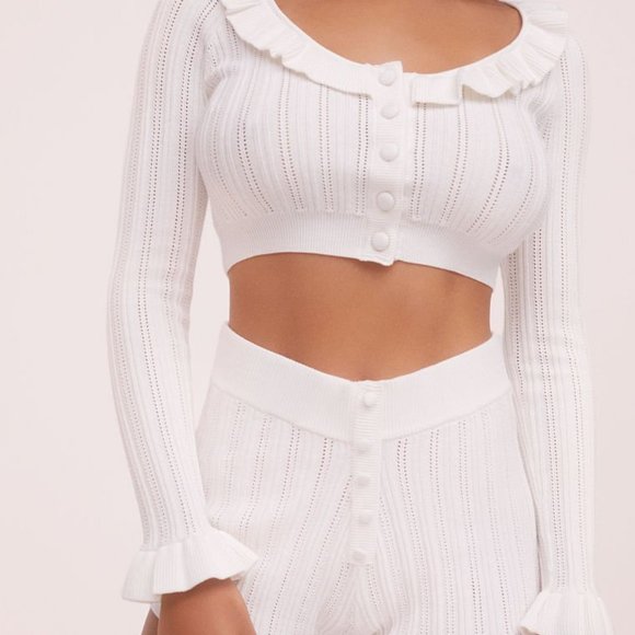 For Love & Lemons L NWT 2 Piece Camille Set Pointelle Knit Shorts & Cardigan Top - Picture 10 of 10